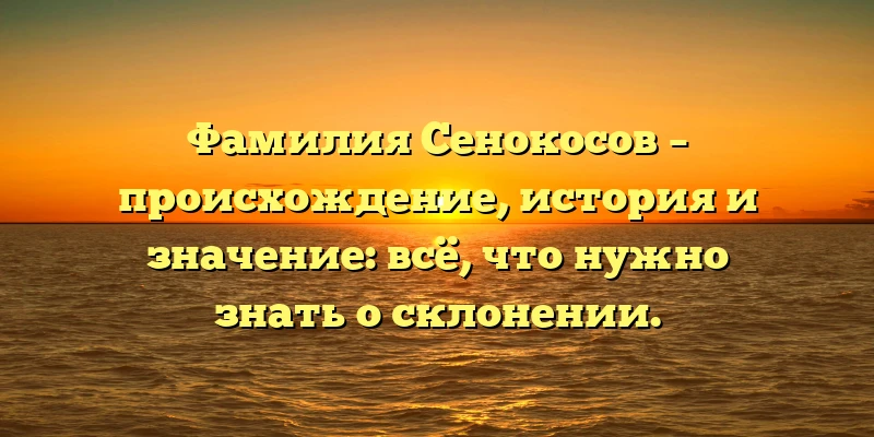 Фамилия Сенокосов – происхождение, история и значение: всё, что нужно знать о склонении. Фамилия Сенокосов – происхождение, история и значение: всё, что нужно знать о склонении.