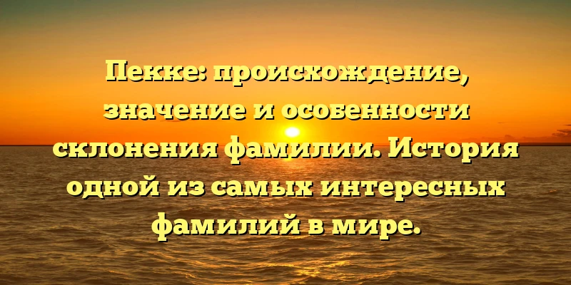 Пекке: происхождение, значение и особенности склонения фамилии. История одной из самых интересных фамилий в мире. Пекке: происхождение, значение и особенности склонения фамилии. История одной из самых интересных фамилий в мире.