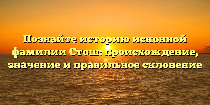 Познайте историю исконной фамилии Стош: происхождение, значение и правильное склонение Познайте историю исконной фамилии Стош: происхождение, значение и правильное склонение