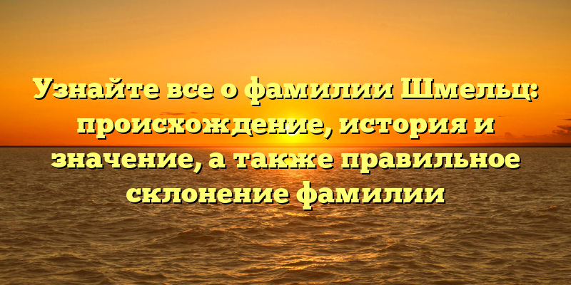Узнайте все о фамилии Шмельц: происхождение, история и значение, а также правильное склонение фамилии
