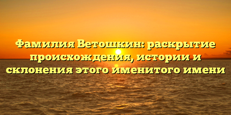 Фамилия Ветошкин: раскрытие происхождения, истории и склонения этого именитого имени