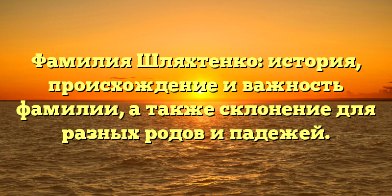 Фамилия Шляхтенко: история, происхождение и важность фамилии, а также склонение для разных родов и падежей.