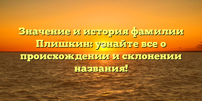 Значение и история фамилии Плишкин: узнайте все о происхождении и склонении названия!
