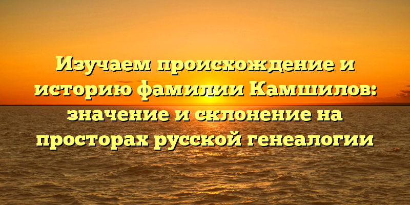 Изучаем происхождение и историю фамилии Камшилов: значение и склонение на просторах русской генеалогии