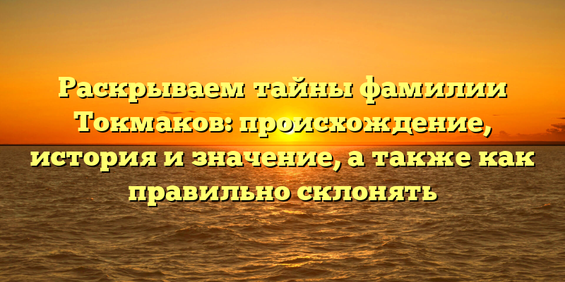 Раскрываем тайны фамилии Токмаков: происхождение, история и значение, а также как правильно склонять