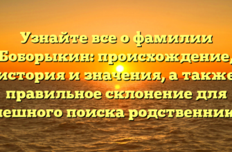 Узнайте все о фамилии Боборыкин: происхождение, история и значения, а также правильное склонение для успешного поиска родственников.