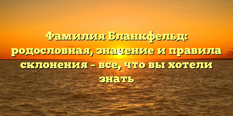 Фамилия Бланкфельд: родословная, значение и правила склонения – все, что вы хотели знать Фамилия Бланкфельд: родословная, значение и правила склонения – все, что вы хотели знать