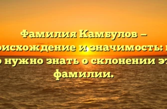 Фамилия Камбулов — происхождение и значимость: всё, что нужно знать о склонении этой фамилии. Фамилия Камбулов — происхождение и значимость: всё, что нужно знать о склонении этой фамилии.
