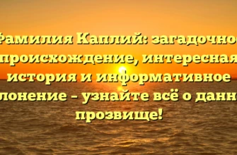 Фамилия Каплий: загадочное происхождение, интересная история и информативное склонение – узнайте всё о данном прозвище! Фамилия Каплий: загадочное происхождение, интересная история и информативное склонение – узнайте всё о данном прозвище!