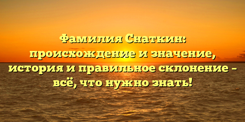 Фамилия Снаткин: происхождение и значение, история и правильное склонение – всё, что нужно знать!