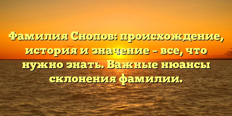 Фамилия Снопов: происхождение, история и значение – все, что нужно знать. Важные нюансы склонения фамилии. Фамилия Снопов: происхождение, история и значение – все, что нужно знать. Важные нюансы склонения фамилии.