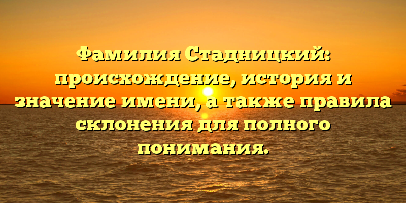 Фамилия Стадницкий: происхождение, история и значение имени, а также правила склонения для полного понимания.