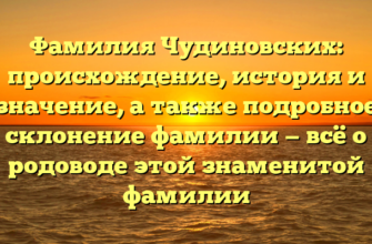 Фамилия Чудиновских: происхождение, история и значение, а также подробное склонение фамилии — всё о родоводе этой знаменитой фамилии Фамилия Чудиновских: происхождение, история и значение, а также подробное склонение фамилии — всё о родоводе этой знаменитой фамилии