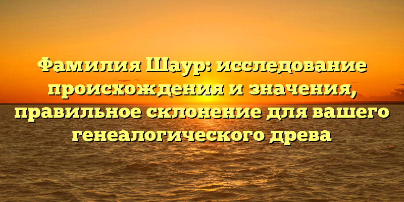 Фамилия Шаур: исследование происхождения и значения, правильное склонение для вашего генеалогического древа