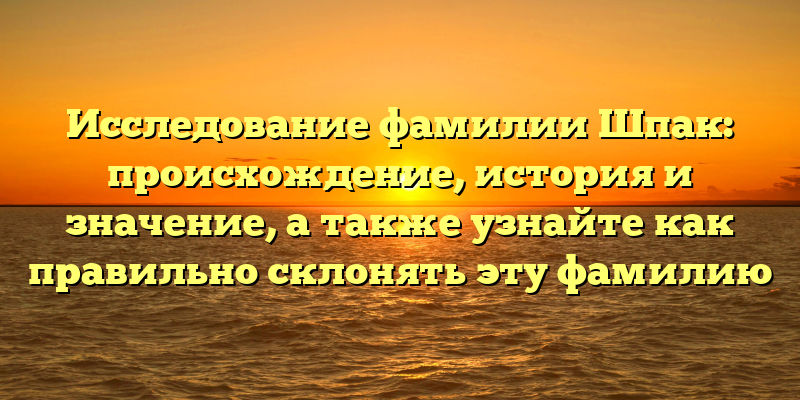Исследование фамилии Шпак: происхождение, история и значение, а также узнайте как правильно склонять эту фамилию