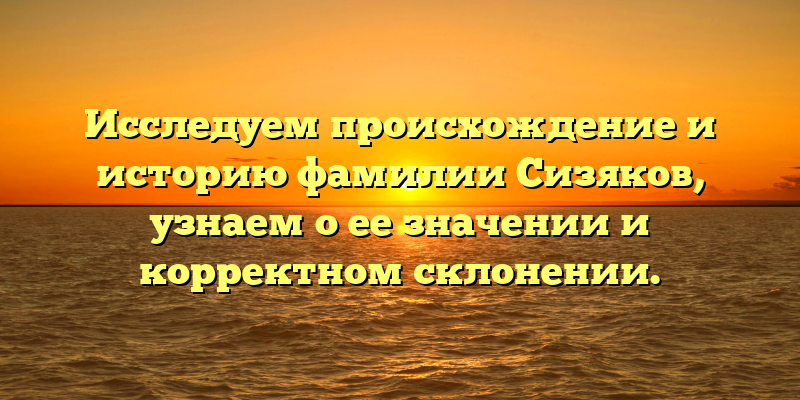 Исследуем происхождение и историю фамилии Сизяков, узнаем о ее значении и корректном склонении.