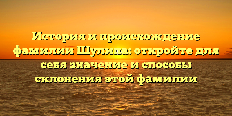 История и происхождение фамилии Шулипа: откройте для себя значение и способы склонения этой фамилии