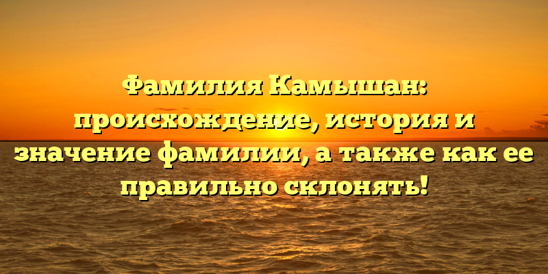 Фамилия Камышан: происхождение, история и значение фамилии, а также как ее правильно склонять!