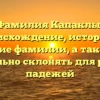 Фамилия Капаклы: происхождение, история и значение фамилии, а также как правильно склонять для разных падежей
