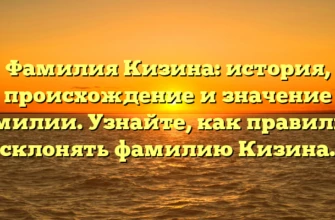 Фамилия Кизина: история, происхождение и значение фамилии. Узнайте, как правильно склонять фамилию Кизина.