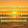 Фамилия Костромина: исследование происхождения, истории и значения фамилии, а также правильное склонение для разных падежей.
