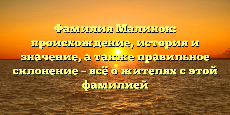 Фамилия Малинок: происхождение, история и значение, а также правильное склонение – всё о жителях с этой фамилией