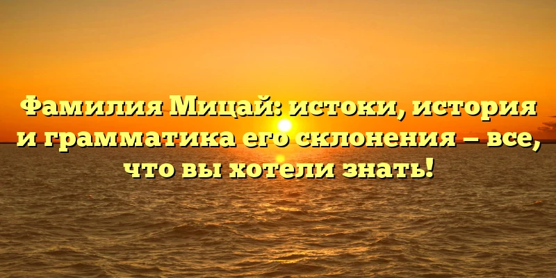 Фамилия Мицай: истоки, история и грамматика его склонения — все, что вы хотели знать! Фамилия Мицай: истоки, история и грамматика его склонения — все, что вы хотели знать!