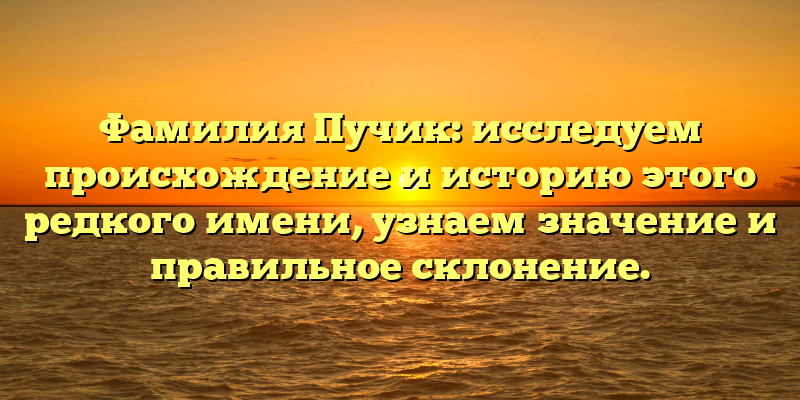 Фамилия Пучик: исследуем происхождение и историю этого редкого имени, узнаем значение и правильное склонение.
