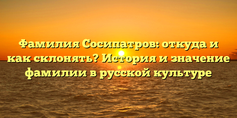 Фамилия Сосипатров: откуда и как склонять? История и значение фамилии в русской культуре