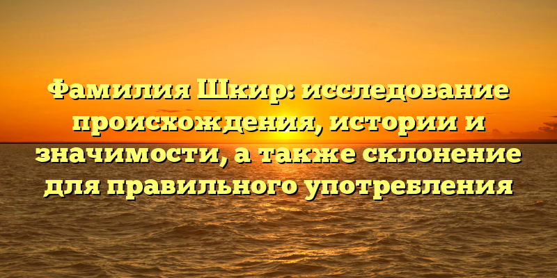 Фамилия Шкир: исследование происхождения, истории и значимости, а также склонение для правильного употребления