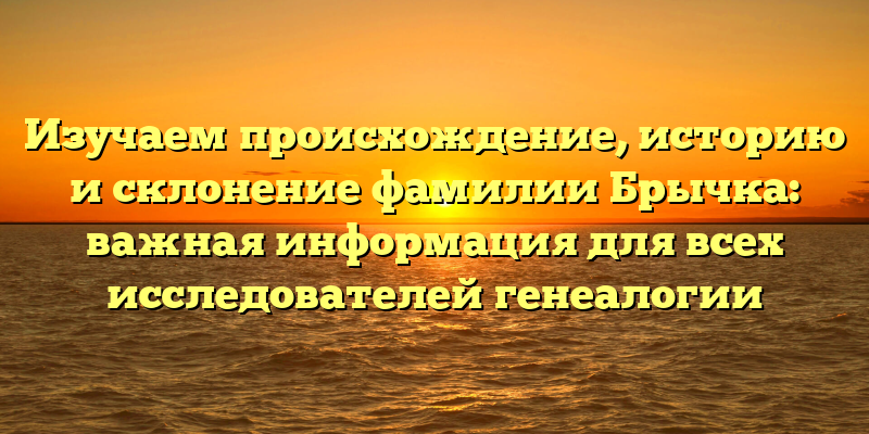 Изучаем происхождение, историю и склонение фамилии Брычка: важная информация для всех исследователей генеалогии