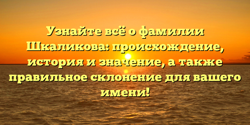 Узнайте всё о фамилии Шкаликова: происхождение, история и значение, а также правильное склонение для вашего имени!