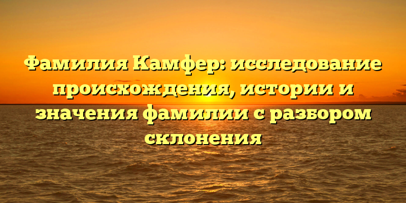 Фамилия Камфер: исследование происхождения, истории и значения фамилии с разбором склонения