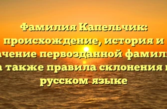 Фамилия Капельчик: происхождение, история и значение первозданной фамилии, а также правила склонения в русском языке Фамилия Капельчик: происхождение, история и значение первозданной фамилии, а также правила склонения в русском языке