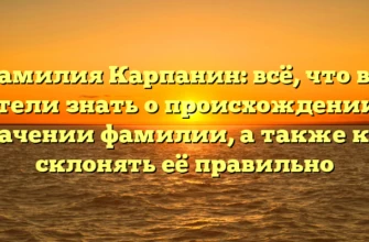 Фамилия Карпанин: всё, что вы хотели знать о происхождении и значении фамилии, а также как склонять её правильно Фамилия Карпанин: всё, что вы хотели знать о происхождении и значении фамилии, а также как склонять её правильно