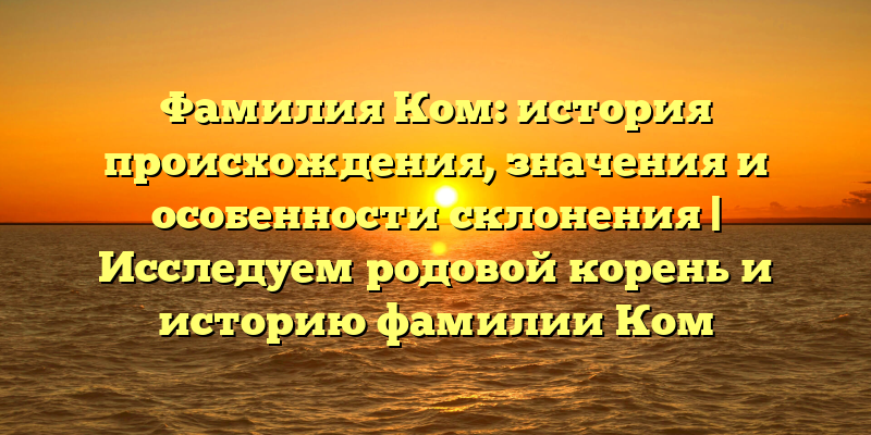 Фамилия Ком: история происхождения, значения и особенности склонения | Исследуем родовой корень и историю фамилии Ком