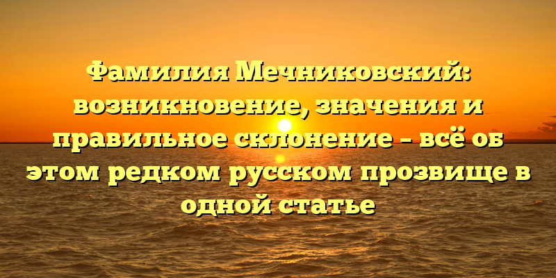Фамилия Мечниковский: возникновение, значения и правильное склонение – всё об этом редком русском прозвище в одной статье