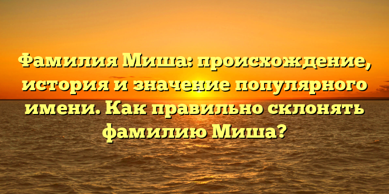 Фамилия Миша: происхождение, история и значение популярного имени. Как правильно склонять фамилию Миша?