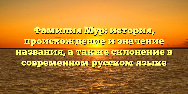 Фамилия Мур: история, происхождение и значение названия, а также склонение в современном русском языке