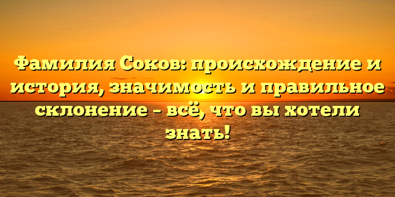 Фамилия Соков: происхождение и история, значимость и правильное склонение – всё, что вы хотели знать!