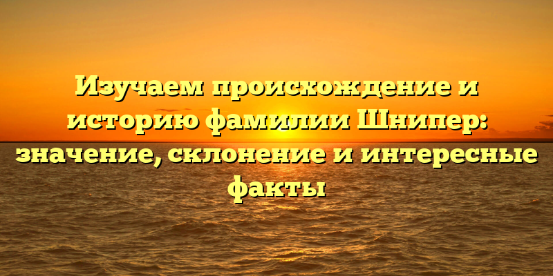 Изучаем происхождение и историю фамилии Шнипер: значение, склонение и интересные факты