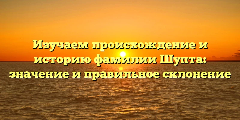 Изучаем происхождение и историю фамилии Шупта: значение и правильное склонение Изучаем происхождение и историю фамилии Шупта: значение и правильное склонение