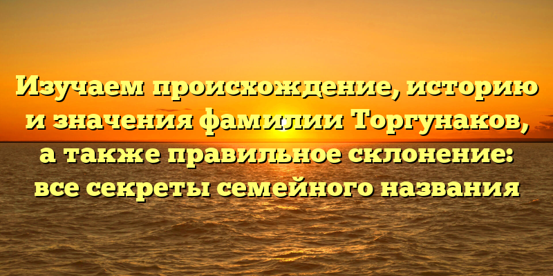 Изучаем происхождение, историю и значения фамилии Торгунаков, а также правильное склонение: все секреты семейного названия