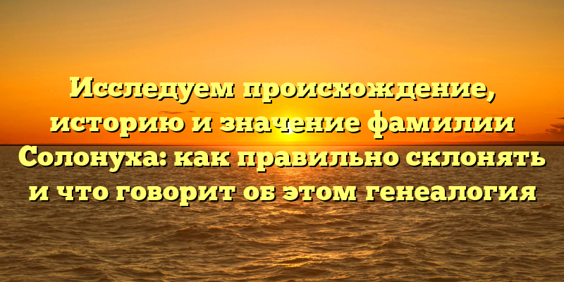 Исследуем происхождение, историю и значение фамилии Солонуха: как правильно склонять и что говорит об этом генеалогия