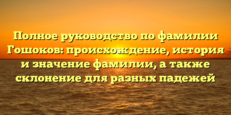 Полное руководство по фамилии Гошоков: происхождение, история и значение фамилии, а также склонение для разных падежей