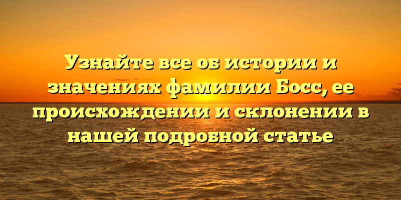 Узнайте все об истории и значениях фамилии Босс, ее происхождении и склонении в нашей подробной статье