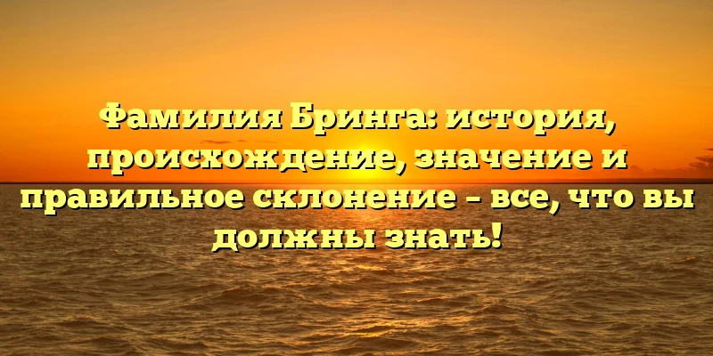 Фамилия Бринга: история, происхождение, значение и правильное склонение – все, что вы должны знать! Фамилия Бринга: история, происхождение, значение и правильное склонение – все, что вы должны знать!