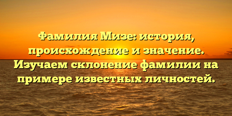 Фамилия Мизе: история, происхождение и значение. Изучаем склонение фамилии на примере известных личностей.