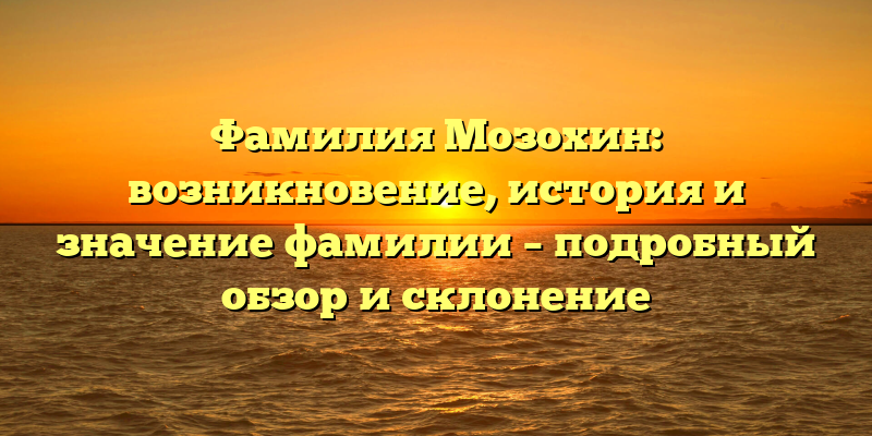 Фамилия Мозохин: возникновение, история и значение фамилии – подробный обзор и склонение