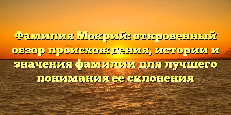 Фамилия Мокрий: откровенный обзор происхождения, истории и значения фамилии для лучшего понимания ее склонения